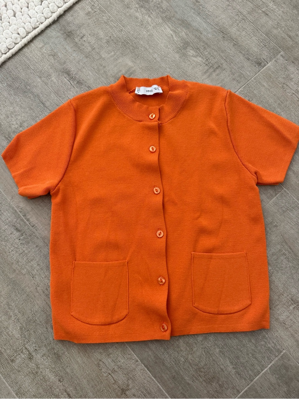 Mango Orange Short-Sleeve Button-Up Knit Top